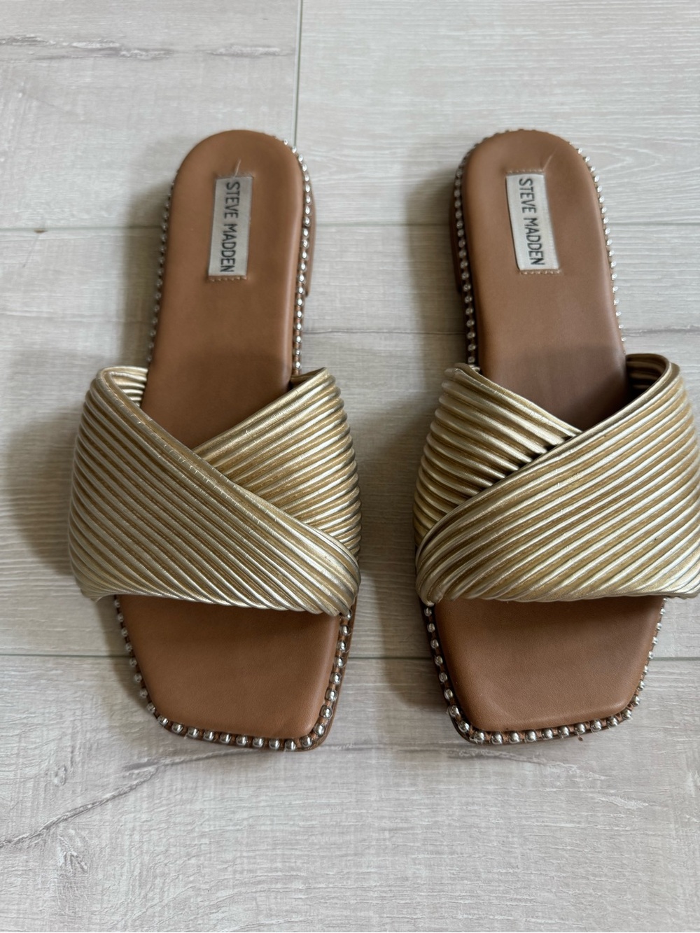 Steve Madden Metallic Gold Crisscross Slide Mules